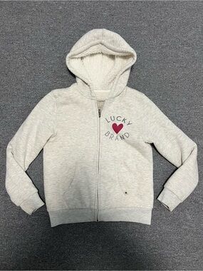 Lucky Brand Girl’s Light Gray Sherpa-Lined Zip Hoodie